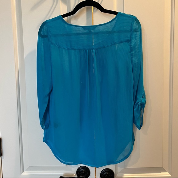 Express Peacock Blue Boho Sequin Blouse XS - Picture 2 of 5